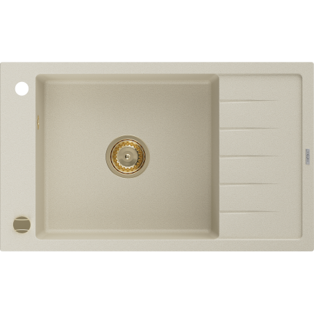 Mexen Elias évier en granit à 1 cuve avec égouttoir 795 x 480 mm, Beige, siphon Or - 6511791005-69-G