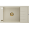 Mexen Elias évier en granit à 1 cuve avec égouttoir 795 x 480 mm, Beige, siphon Or - 6511791005-69-G