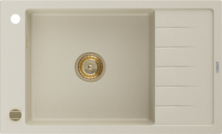 Mexen Elias évier en granit à 1 cuve avec égouttoir 795 x 480 mm, Beige, siphon Or - 6511791005-69-G