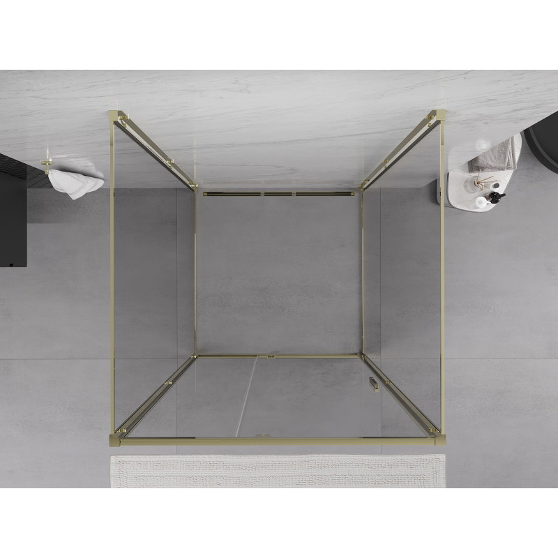 Mexen Exo-R 3S Cabine de douche à 3 côtés pivotante 95 x 95 cm, transparente, dorée - 819-095-095-50-00-3S