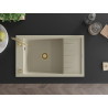Mexen Elias évier en granit 1 bac avec égouttoir 795 x 480 mm, beige, siphon doré - 6511791005-69-G