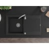 Mexen Leo évier en granit 1 bac avec égouttoir 900 x 500 mm, noir/métallisé argent, siphon chromé - 6501901010-73