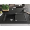 Mexen Leo évier en granit 1 bac avec égouttoir 900 x 500 mm, noir/métallisé argent, siphon chromé - 6501901010-73