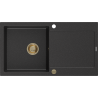 Mexen Leo évier en granit à 1 cuve avec égouttoir 900 x 500 mm, Noir/ Argent métallique, siphon Or - 6501901010-73-G