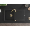 Mexen Leo évier en granit à 1 bac avec égouttoir 900 x 500 mm, noir/argent métallisé, siphon doré - 6501901010-73-G