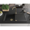 Mexen Leo évier en granit à 1 bac avec égouttoir 900 x 500 mm, noir/argent métallisé, siphon doré - 6501901010-73-G