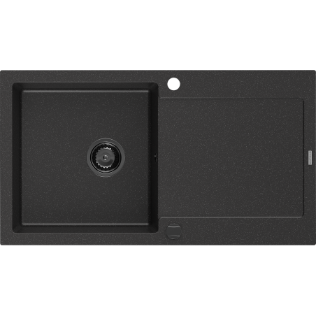 Mexen Leo Évier en granit 1 bac avec égouttoir 900 x 500 mm, noir/métallisé argent, siphon noir - 6501901010-73-B