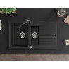 Mexen Matias évier en granit 1,5 bac avec égouttoir 900 x 505 mm, noir/argent métallique, siphon chromé - 6502901505-73