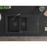 Mexen Matias évier en granit 1,5 bac avec égouttoir 900 x 505 mm noir/argent métallisé, siphon noir - 6502901505-73-B