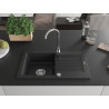 Mexen Pablo évier granitique 1 bac avec égouttoir 752 x 436 mm, noir/argent métallique, siphon chromé - 6510751010-73