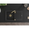 Mexen Pablo Évier de cuisine en granit 1 bac avec égouttoir 752 x 436 mm, noir/métallisé argent, siphon doré