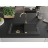 Mexen Pablo Évier de cuisine en granit 1 bac avec égouttoir 752 x 436 mm, noir/métallisé argent, siphon doré