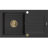 Mexen Pablo évier en granit à 1 cuve avec égouttoir 752 x 436 mm, Noir/ Argent métallique, siphon Or - 6510751010-73-G