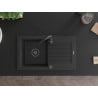 Mexen Pablo évier de cuisine en granit 1 bac avec égouttoir 752 x 436 mm, noir/argent métallisé, siphon noir - 6510751010-73-B