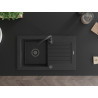 Mexen Pablo évier en granit 1 bac avec égouttoir 752 x 436 mm, noir/métallique argent, siphon noir - 6510751010-73-B