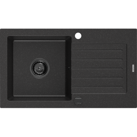 Mexen Pablo évier en granit 1 bac avec égouttoir 752 x 436 mm, noir/métallique argent, siphon noir - 6510751010-73-B