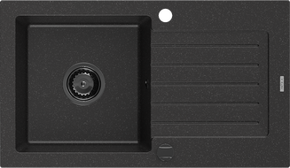 Mexen Pablo évier de cuisine en granit 1 bac avec égouttoir 752 x 436 mm, noir/argent métallisé, siphon noir - 6510751010-73-B