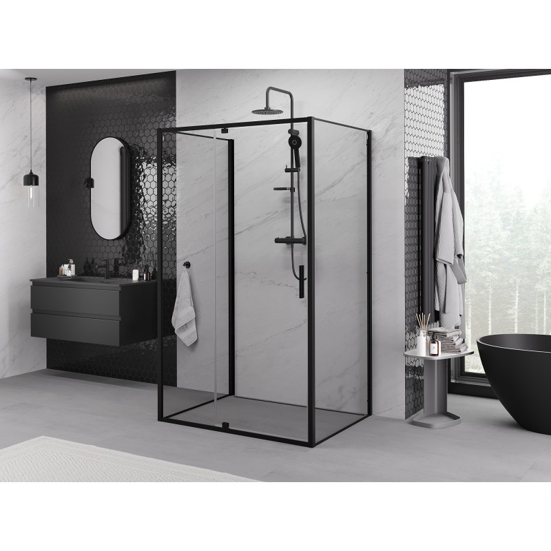 Mexen Exo-R 3S cabine de douche à 3 parois pivotante 115 x 85 cm, transparente, noire - 819-115-085-70-00-3S