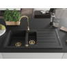 Mexen Andres évier en granit 1,5 bac avec égouttoir 1000 x 500 mm noir/argent métallisé, siphon doré - 6515101510-73-G