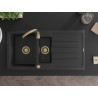 Mexen Andres évier en granit 1,5 bac avec égouttoir 1000 x 500 mm noir/argent métallisé, siphon doré - 6515101510-73-G