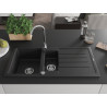 Mexen Andres évier en granit 1,5 bac avec égouttoir 1000 x 500 mm, noir/argent métallique, siphon chromé - 6515101510-73