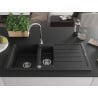 Mexen Andres évier en granit 1,5 bac avec égouttoir 1000 x 500 mm, noir/métallique argent, siphon chromé - 6515101510-73