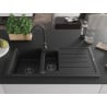 Mexen Andres évier en granit 1,5 bac avec égouttoir 1000 x 500 mm noir/argent métallisé siphon noir - 6515101510-73-B