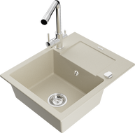 Mexen Enzo évier en granit 1 bac avec égouttoir et robinet de cuisine Duero, beige - 6506-69-671600-00