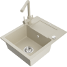 Mexen Enzo évier en granit 1 bac avec égouttoir et robinet de cuisine Duero, beige - 6506-69-671600-69