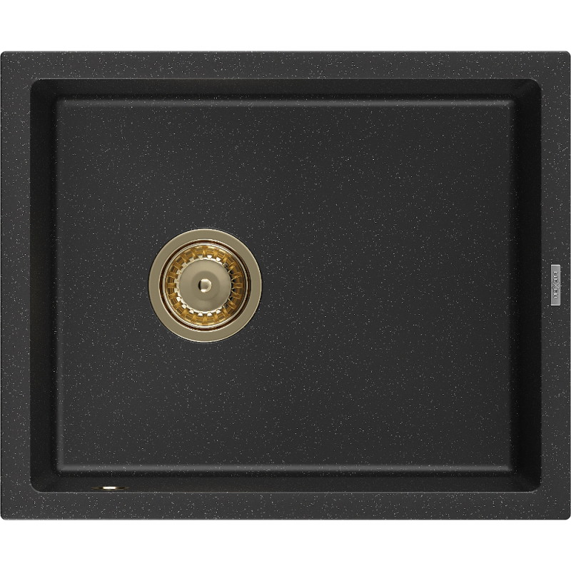 Mexen Pedro évier en granit 1 bac 560 x 460 mm, noir/argent métallisé, siphon doré - 6508561000-73-G