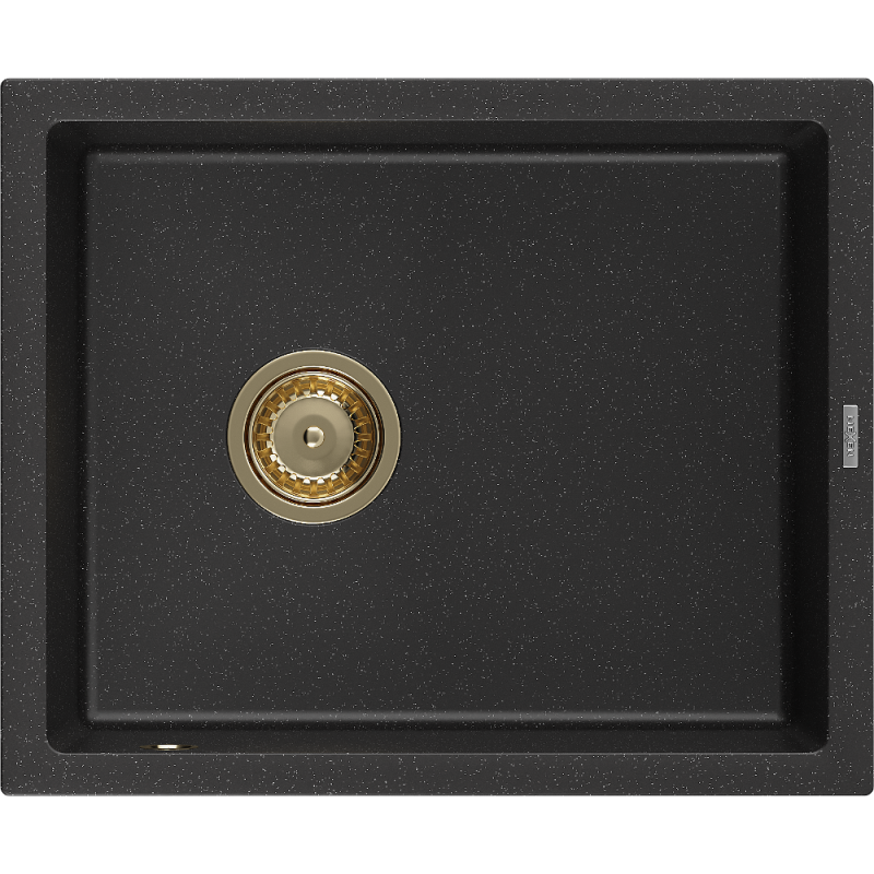 Mexen Pedro évier en granit 1 bac 560 x 460 mm, noir/argenté métallisé, siphon doré - 6508561000-73-G
