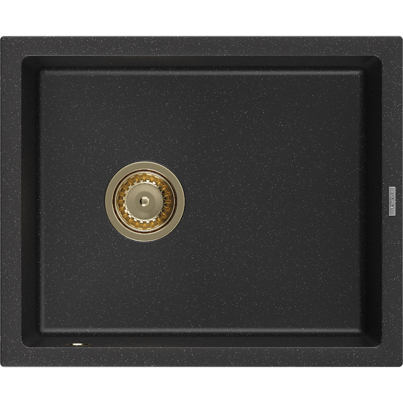 Mexen Pedro évier en granit 1 bac 560 x 460 mm, noir/métallisé argenté, siphon doré - 6508561000-73-G