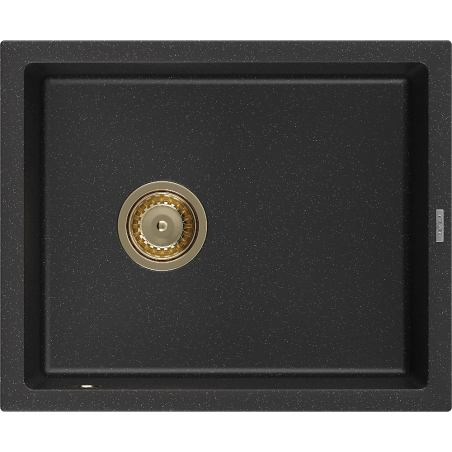 Mexen Pedro évier en granit 1 bac 560 x 460 mm, noir/argenté métallisé, siphon doré - 6508561000-73-G