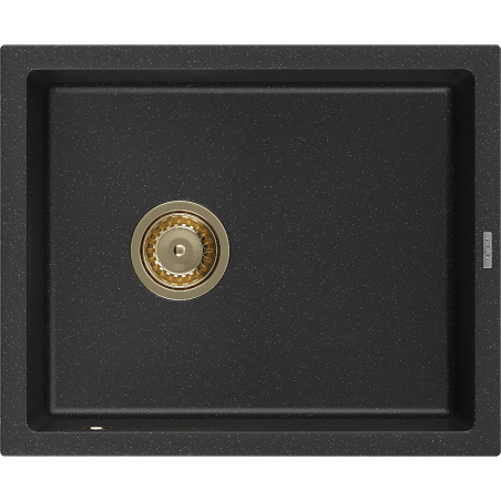 Mexen Pedro évier en granit 1 bac 560 x 460 mm, noir/métallisé argenté, siphon doré - 6508561000-73-G