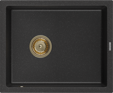 Mexen Pedro évier en granit 1 bac 560 x 460 mm, noir/métallisé argenté, siphon doré - 6508561000-73-G