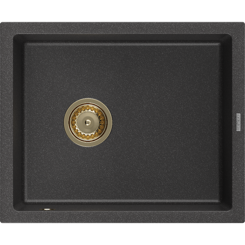 Mexen Pedro évier en granit à 1 cuve 560 x 460 mm, Noir moucheté, siphon Or - 6508561000-76-G