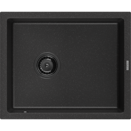 Mexen Pedro évier en granit 1 bac 560 x 460 mm, noir/métallisé argent, siphon noir - 6508561000-73-B