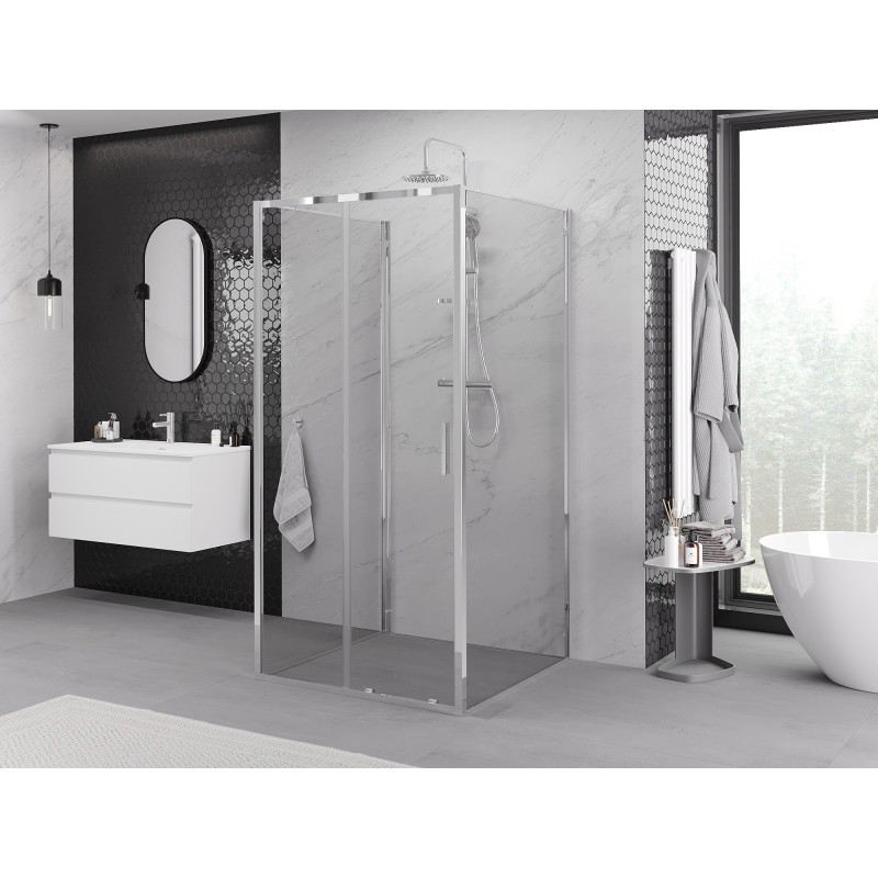 Mexen Exo-S 3S cabine de douche 3 parois coulissante 100 x 100 cm, transparent, chrome - 8151-100-100-01-00-3S