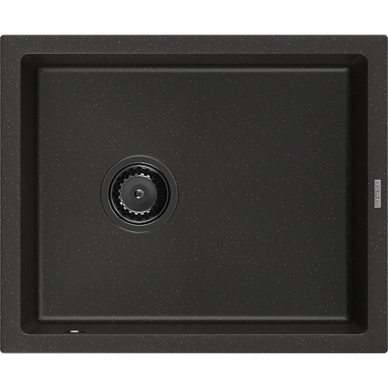 Mexen Pedro évier en granit 1 bac 560 x 460 mm, noir/doré métallisé, siphon noir - 6508561000-75-B