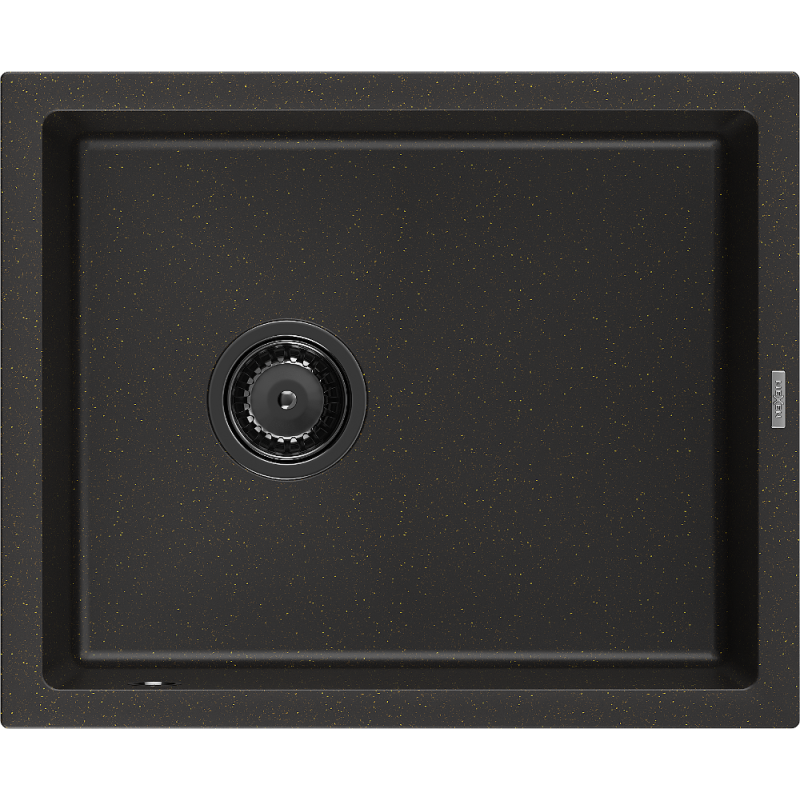 Mexen Pedro évier en granit à 1 bac 560 x 460 mm, noir/doré métallique, siphon noir - 6508561000-75-B