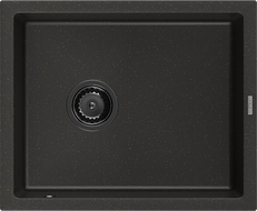 Mexen Pedro évier en granit 1 bac 560 x 460 mm, noir/doré métallisé, siphon noir - 6508561000-75-B