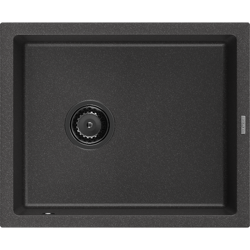 Mexen Pedro évier en granit à 1 bac 560 x 460 mm, noir moucheté, siphon noir - 6508561000-76-B