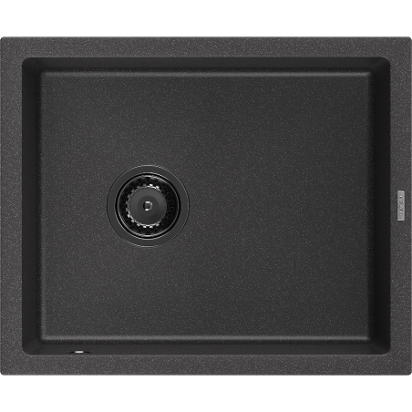 Mexen Pedro évier en granit à 1 bac 560 x 460 mm, noir moucheté, siphon noir - 6508561000-76-B
