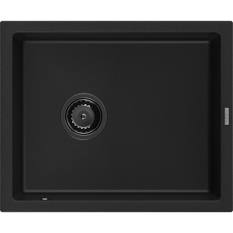 Mexen Pedro évier de cuisine en granit 1 bac 560 x 460 mm, noir, siphon noir - 6508561000-77-B
