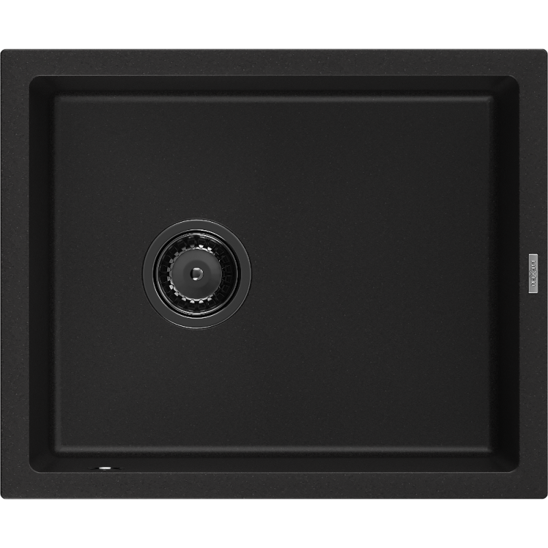 Mexen Pedro évier en granit à 1 bac 560 x 460 mm, noir, siphon noir - 6508561000-77-B