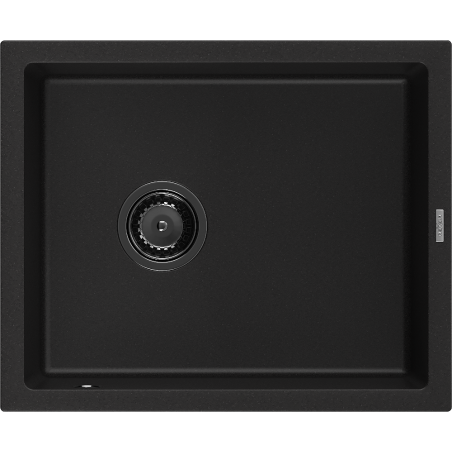 Mexen Pedro évier en granit à 1 bac 560 x 460 mm, noir, siphon noir - 6508561000-77-B