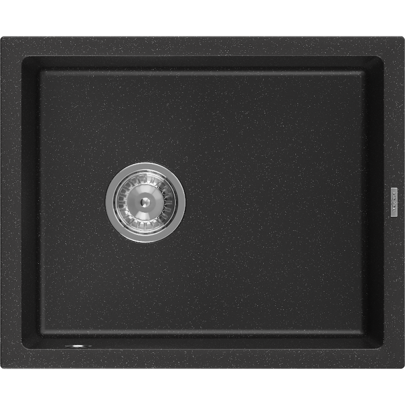 Mexen Pedro évier en granit 1 bac 560 x 460 mm, noir/métallisé argenté, siphon chromé - 6508561000-73