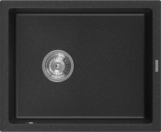 Mexen Pedro évier en granit 1 bac 560 x 460 mm, noir/métallisé argenté, siphon chromé - 6508561000-73