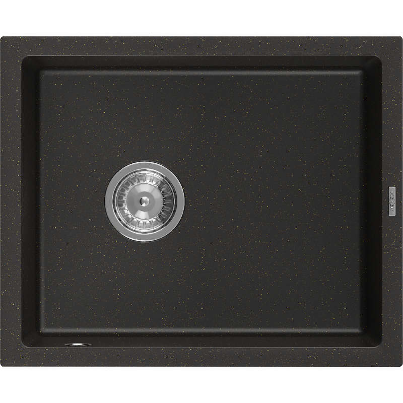 Mexen Pedro Évier en granit 1 bac 560 x 460 mm, noir/doré métallique, siphon chromé - 6508561000-75