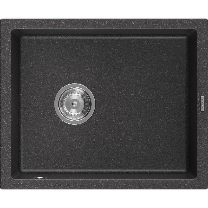 Mexen Pedro évier en granit 1 bac 560 x 460 mm, noir moucheté, siphon chrome - 6508561000-76